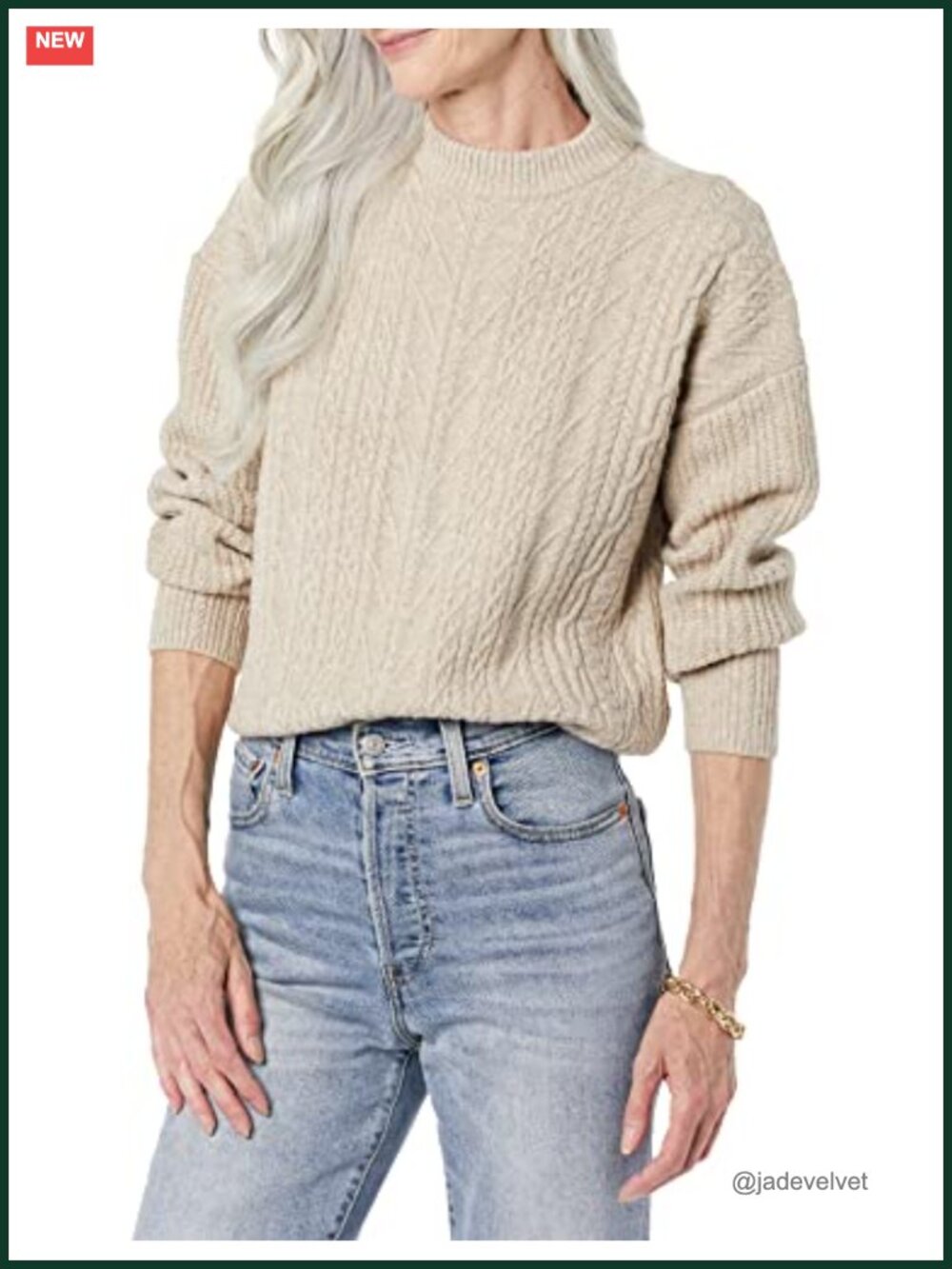 Women's Relaxed Fit Cable Knit Sweater Soft Touch Crewneck Pullover
